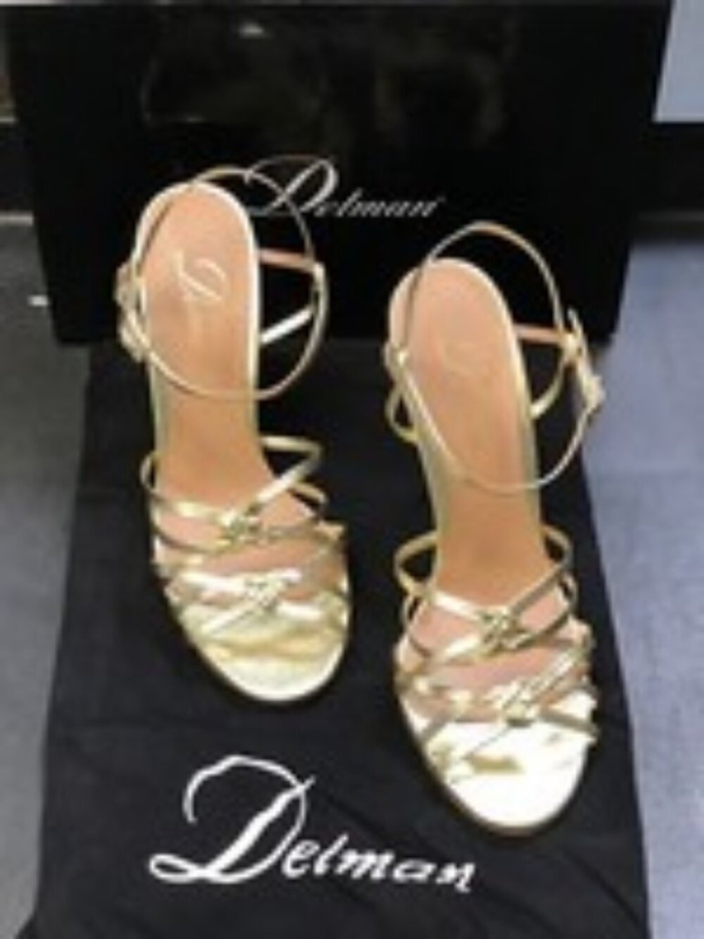 Delman Ellie Light Gold Sheepskin Strappy Open Toe Knot Wedding Sandals
